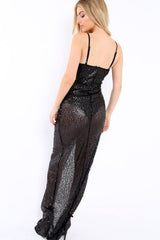 Black Sequin Side Split Maxi Dress - Baili-Dresses