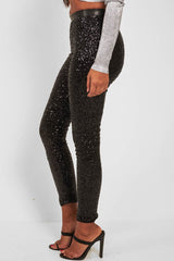 Black Sequin Skinny Trousers - Indira-Trousers