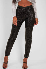 Black Sequin Skinny Trousers - Indira-Trousers