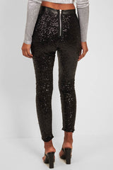 Black Sequin Skinny Trousers - Indira-Trousers