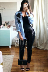 Black Sequin Skinny Trousers - Indira-Trousers