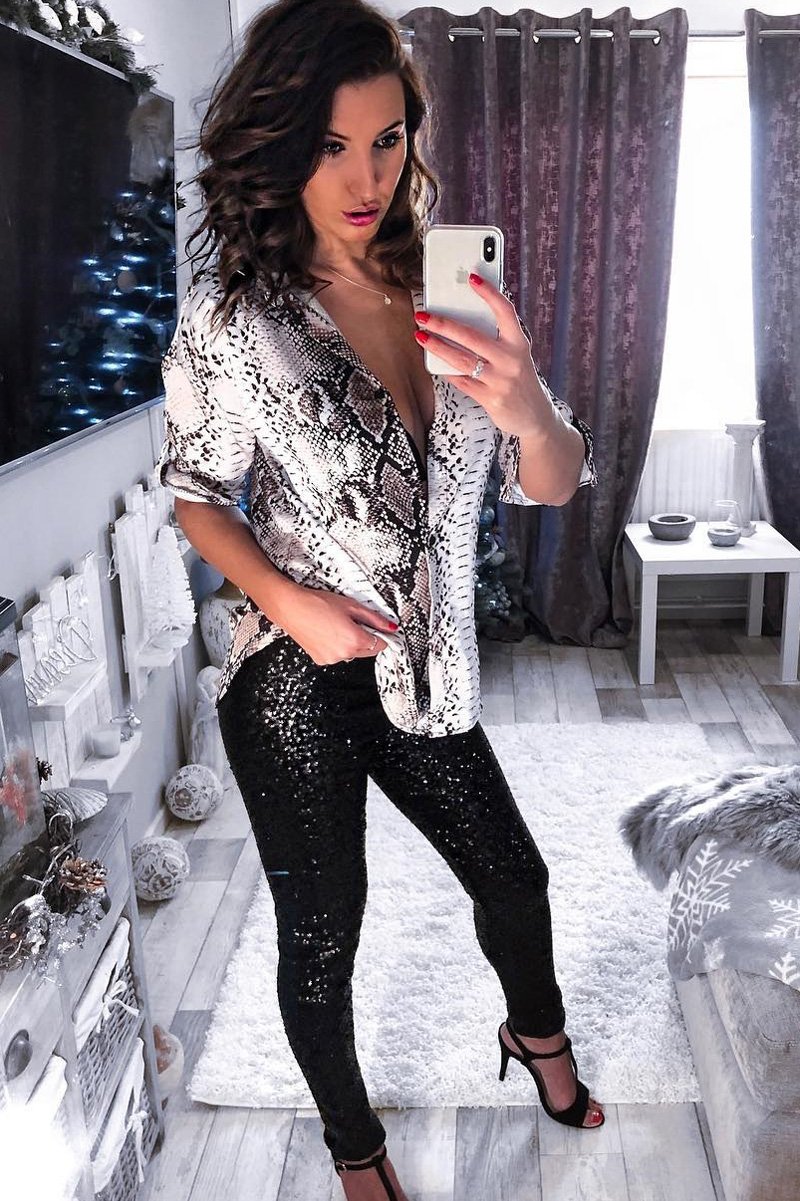 Black Sequin Skinny Trousers - Indira-Trousers
