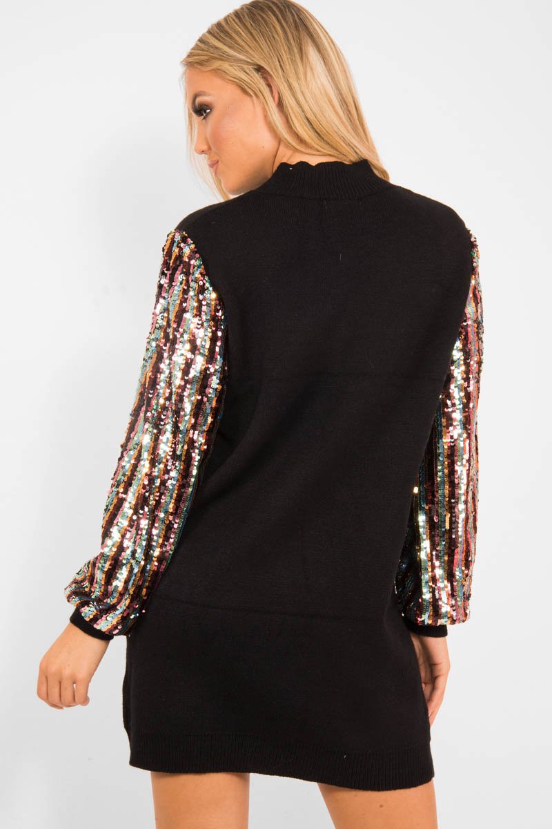 black sequin jumper dress Black MissPap Oversized Sequin Jumper Mini Dress