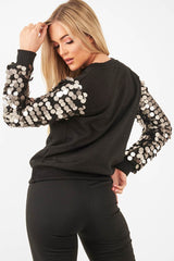 Black Sequin Sleeve Sweatshirt - Tasmin-Sweatshirts