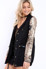 Black Sequin Sleeves and Pockets Jacket - Dakota-Jackets