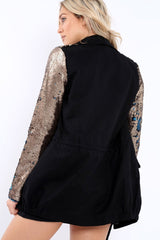 Black Sequin Sleeves and Pockets Jacket - Dakota-Jackets