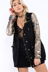Black Sequin Sleeves and Pockets Jacket - Dakota-Jackets