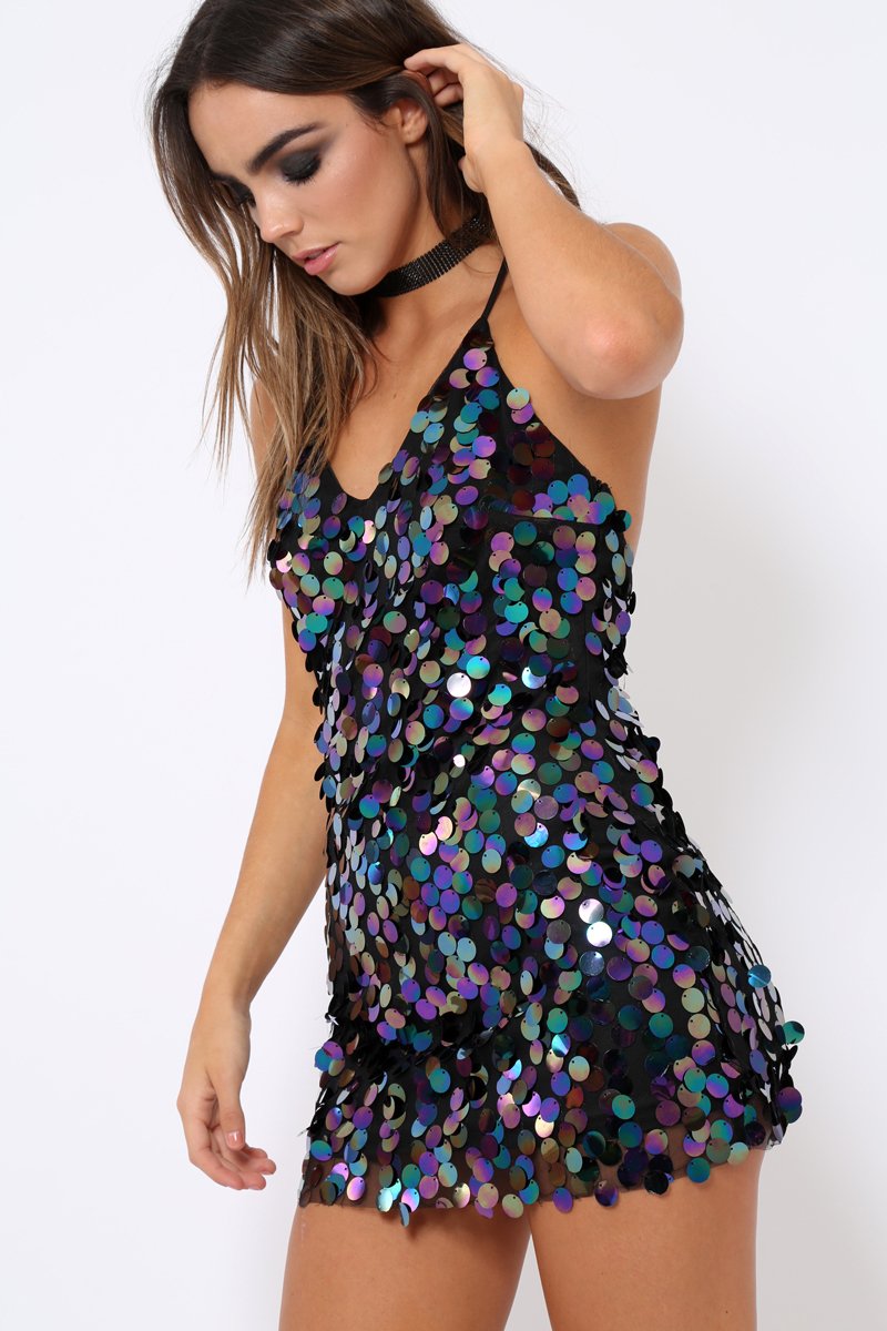 Black Sequin Slip Dress - Dolce-Dresses
