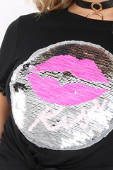 Black Sequin Tie Knot T-Shirt - Grace-Tops