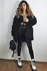 Black Shaggy Faux Fur Coat - Evalina-Coats