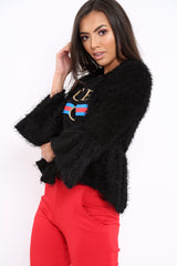 Black Shaggy Peplum Cardigan - Trianna-Jackets