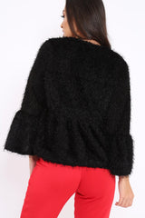 Black Shaggy Peplum Cardigan - Trianna-Jackets