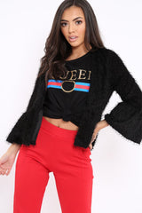 Black Shaggy Peplum Cardigan - Trianna-Jackets