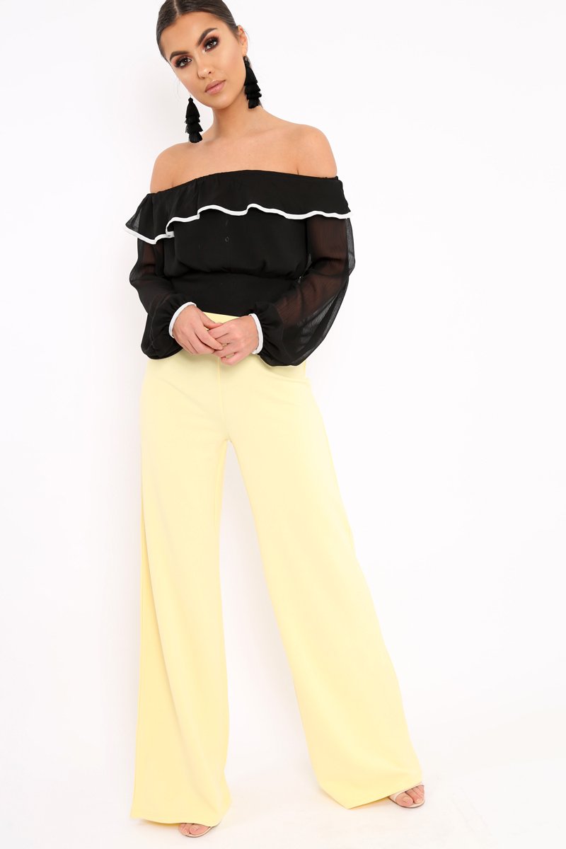 Black Sheer Bardot Crop Top - Pia-Crop Tops