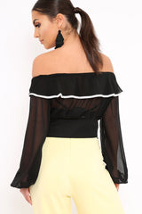 Black Sheer Bardot Crop Top - Pia-Crop Tops