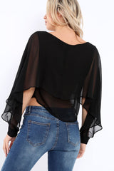 Black Sheer Batwing Frill Layer Top - Pip-Tops