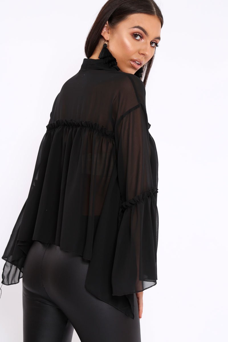 Black Sheer Blouse - Viona-Tops