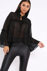 Black Sheer Blouse - Viona-Tops