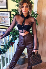 Black Sheer Button Front Crop Blouse - Damari-Tops