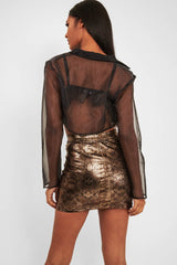 Black Sheer Button Front Crop Blouse - Damari-Tops