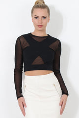 Black Sheer Crop Top - Cara-Tops