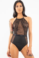 Black Sheer Lace High Neck Bodysuit - Joules-Bodysuits