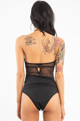 Black Sheer Lace High Neck Bodysuit - Joules-Bodysuits