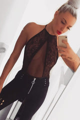 Black Sheer Lace High Neck Bodysuit - Joules-Bodysuits