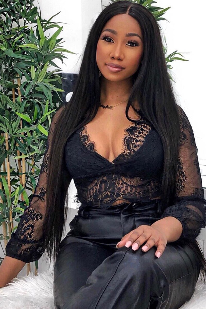 Black Sheer Lace Plunge Long Sleeve Top - Eyana-Crop Tops