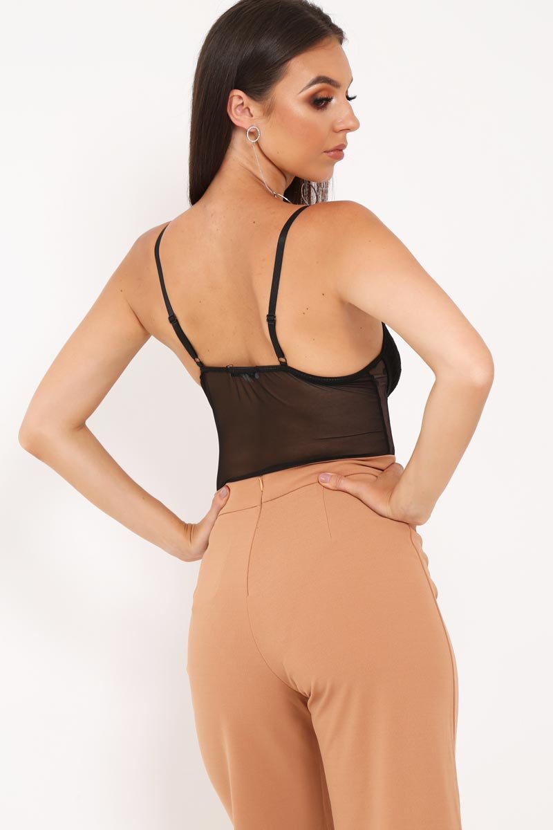 Black Sheer Lace Ruffle Bodysuit - Mylei-Bodysuits