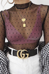 Black Sheer Mesh Diamond Print Bodysuit - Candice-Bodysuits