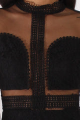 Black Sheer Mesh Lace Detail Dress - Jaylee-Dresses