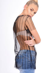 Black Sheer Mesh Striped T-Shirt - Shontelle-Tops