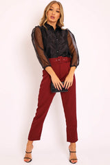 Black Sheer Organza Sleeve Button Front Shirt - Ciena-Shirts