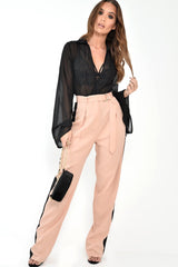 Black Sheer Plunge Flared Sleeve Bodysuit - Evee-Bodysuits