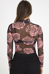 Black Sheer Rose Bodysuit - Adelaide-Bodysuits