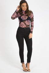 Black Sheer Rose Bodysuit - Adelaide-Bodysuits