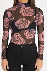 Black Sheer Rose Bodysuit - Adelaide-Bodysuits