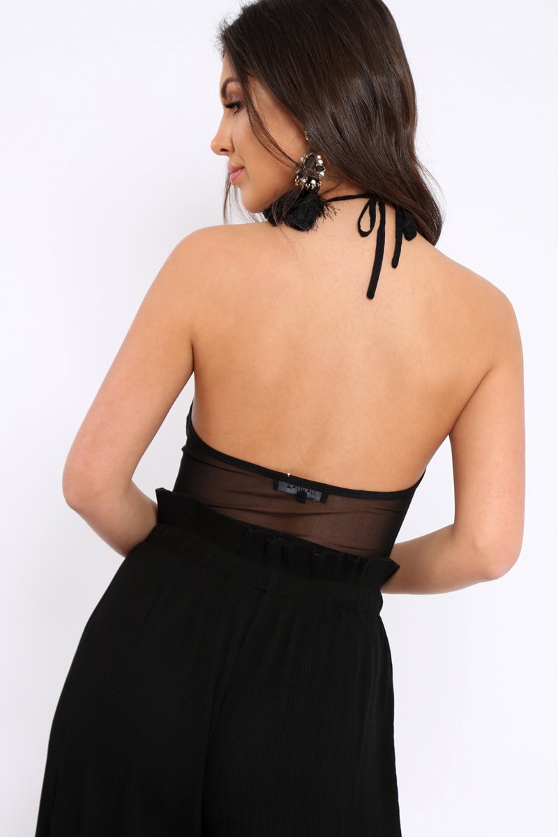 Black Sheer Sequin Bodysuit - Cara-Bodysuits