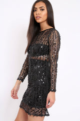 Black Sheer Sequin Dress - Aaima-Dresses