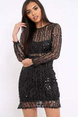 Black Sheer Sequin Dress - Aaima-Dresses