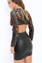 Black Sheer and Velvet Floral Print Tie Crop Top - Heidey-Crop Tops