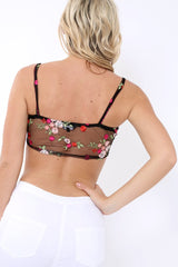 Black Sheer mesh floral embroidered bralet - Amy-Bralets