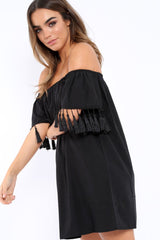 Black Shift Dress With Tassle Sleeves - Danielle-Dresses