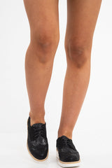 Black Shimmer Brogue Style Trainers - Hannah-Trainers