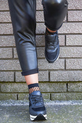 Black Shimmer Platform Trainers with Zip Detail - Sharnie-Trainers