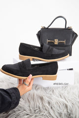 Black Shimmer Snake Effect Front Loafers - Tammy-Flats