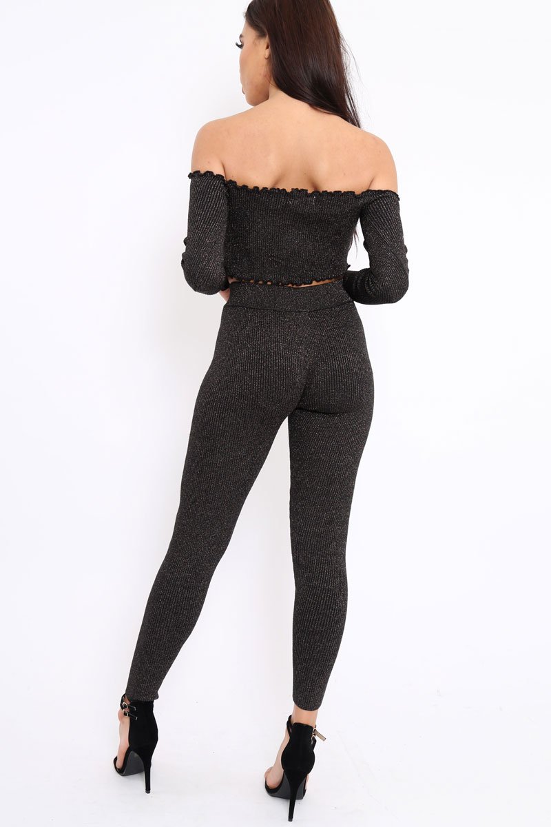 Black Shimmery Ribbed Knit Co-ord - Luna-Co-ords