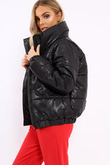 Black Shiny Puffer Coat - Penny-Coats