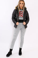 Black Shiny Puffer Coat with Fur Hood - Idy-Coats